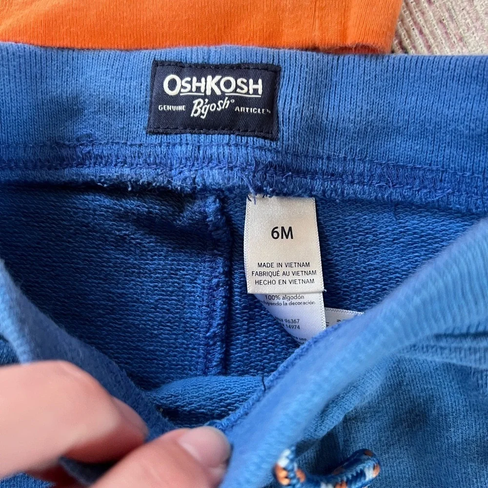 Oshkosh Baby Boy Orange Hoodie and Blue Shorts Set 6 months